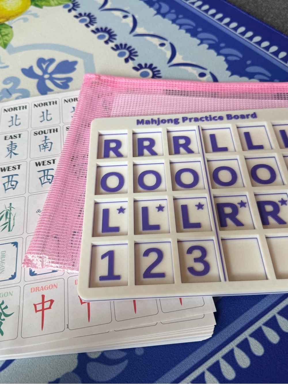 Mahjong Practice Board New. Carry Bag included. Paper Printed Sheets